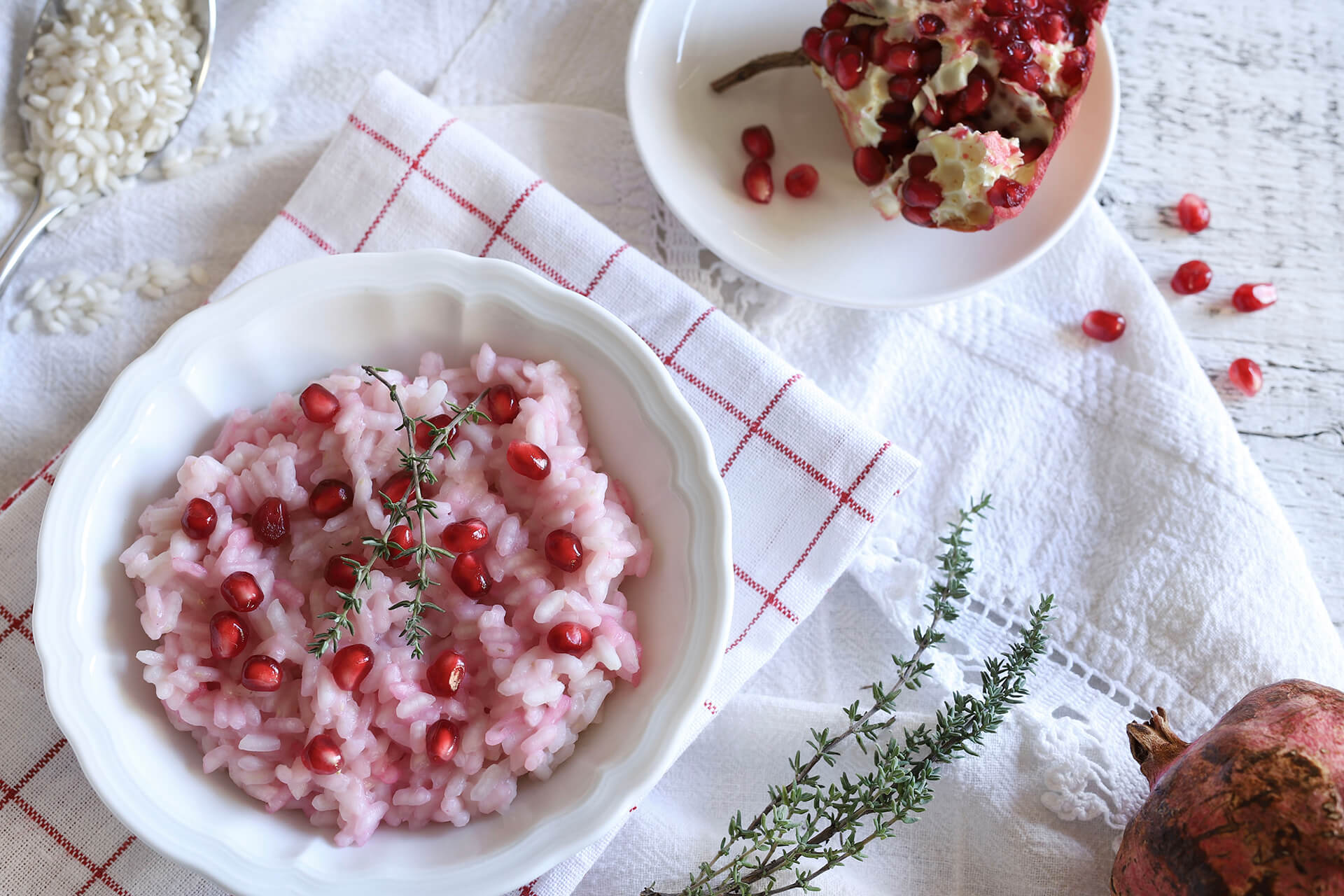 Risotto alla melagrana e crema di porri
